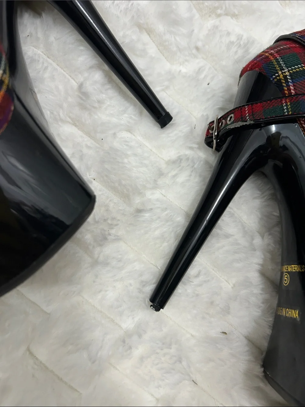 Red Plaid Platform Mary Jane Heels